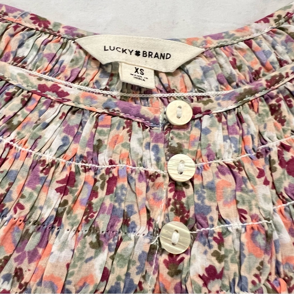 Lucky Brand Floral Boho Peasant Blouse Long Sleeve Prairie Cottagecore XS - Picture 11 of 14
